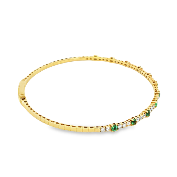 14K Yellow Gold Emerald & Diamond Flex Bangle – 7