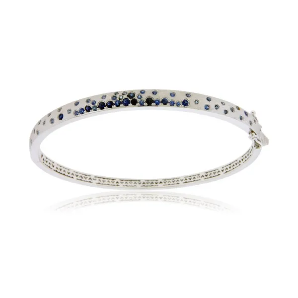 14K White Gold  Round Sapphire Satin Tapered Bangle Bracelet Jo & Co. Jewelers Hardy, VA