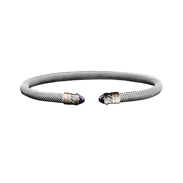 GK Sterling SIlver & 14K Yellow Gold Mesh Cuff Bracelet With Amethyst End Caps Jo & Co. Jewelers Hardy, VA