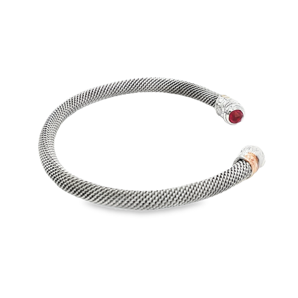 Lab-Grown 14K Yellow Gold & Sterling Silver Ruby Mesh Cuff Bracelet Image 2 Jo & Co. Jewelers Hardy, VA