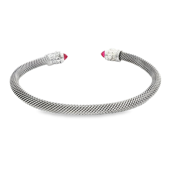 Lab-Grown 14K Yellow Gold & Sterling Silver Ruby Mesh Cuff Bracelet Image 3 Jo & Co. Jewelers Hardy, VA