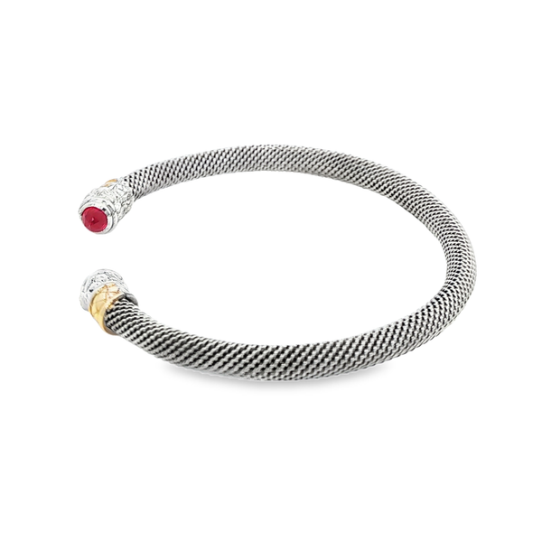 Lab-Grown 14K Yellow Gold & Sterling Silver Ruby Mesh Cuff Bracelet Image 4 Jo & Co. Jewelers Hardy, VA