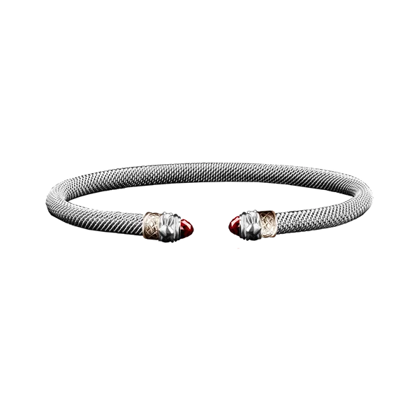 GK Sterling Silver & 14K Yellow Gold Mesh Cuff Bracelet With Lab-Grown Ruby Floral End Caps Jo & Co. Jewelers Hardy, VA
