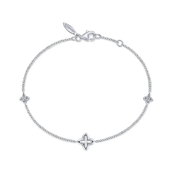 Gabriel Sterling Silver Round White Sapphire Clover Station Bracelet Jo & Co. Jewelers Hardy, VA