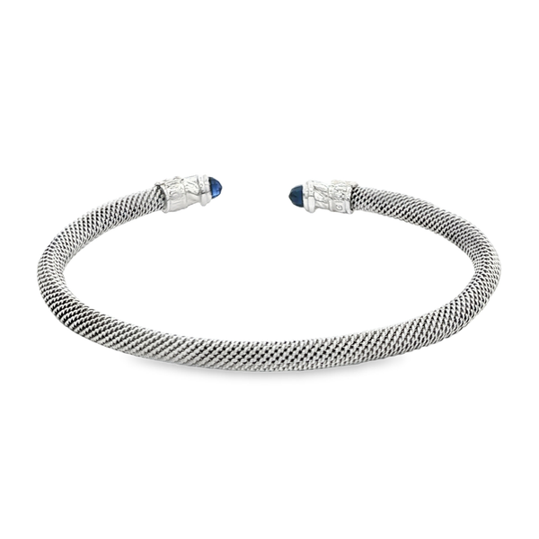 GK Sterling Silver & 14K Yellow Gold Mesh Cuff Bracelet with Created Sapphire End Caps Image 3 Jo & Co. Jewelers Hardy, VA
