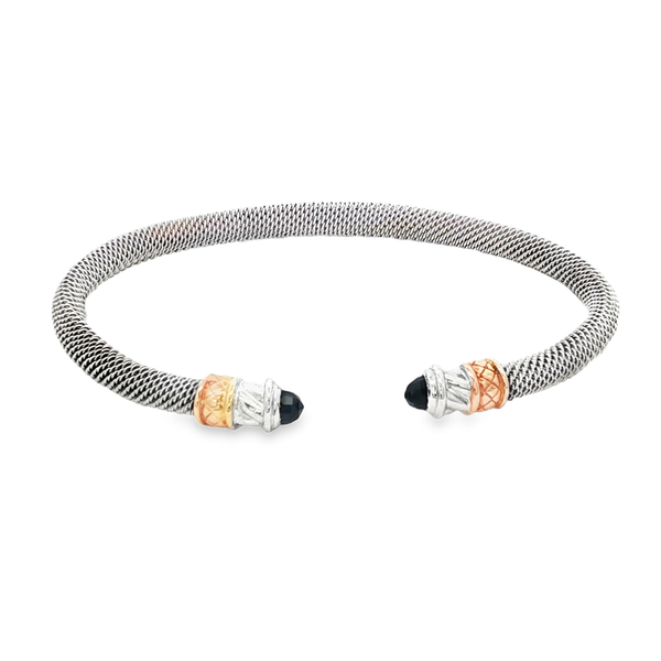 GK Sterling Silver & 14K Yellow Gold Mesh Cuff Bracelet with Created Sapphire End Caps Jo & Co. Jewelers Hardy, VA
