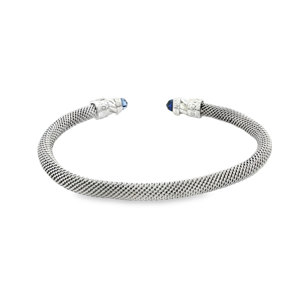GK Sterling Silver & 14K Yellow Gold Mesh Cuff Bracelet with Created Sapphire End Caps Image 3 Jo & Co. Jewelers Hardy, VA