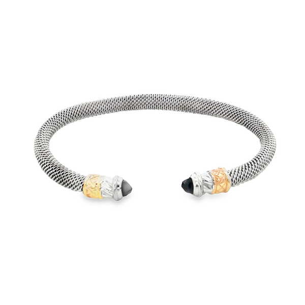 GK Sterling Silver & 14K Yellow Gold Mesh Cuff Bracelet with Created Sapphire End Caps Jo & Co. Jewelers Hardy, VA