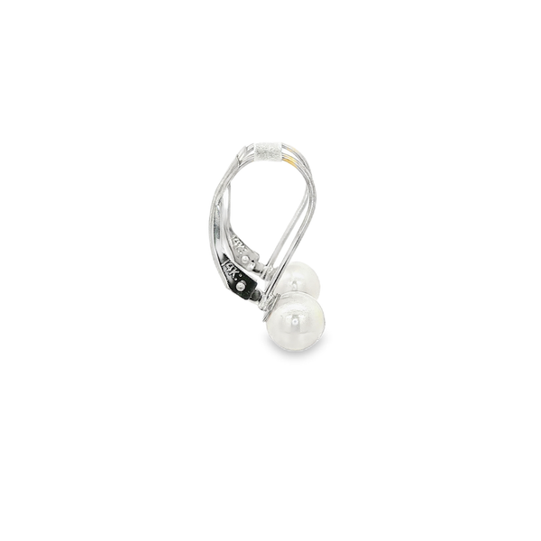 14K White Gold Cultured Akoya Pearl Leverback Drop Earrings Image 2 Jo & Co. Jewelers Hardy, VA