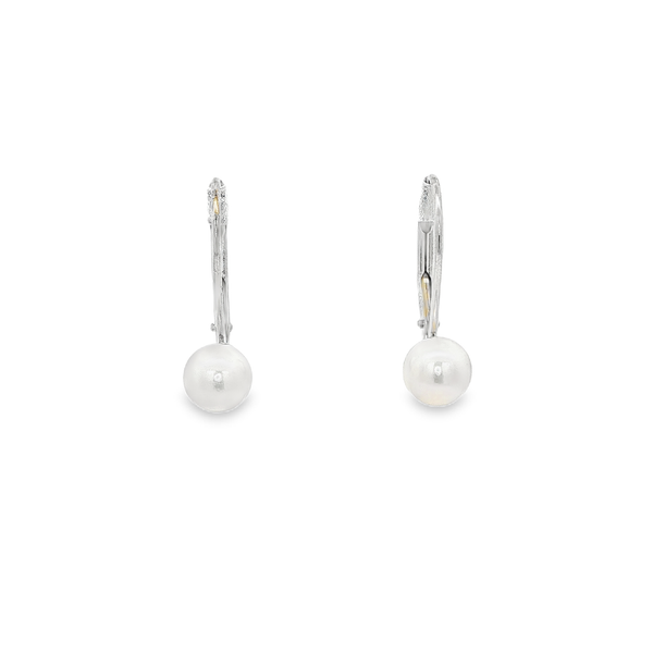 14K White Gold Cultured Akoya Pearl Leverback Drop Earrings Jo & Co. Jewelers Hardy, VA