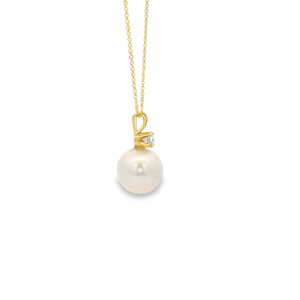 14K Yellow Gold Freshwater Pearl & Diamond Pendant Necklace Image 2 Jo & Co. Jewelers Hardy, VA