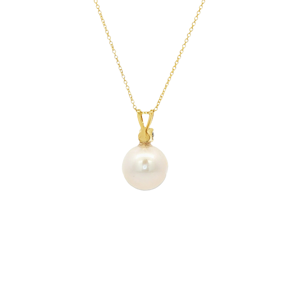 14K Yellow Gold Freshwater Pearl & Diamond Pendant Necklace Image 3 Jo & Co. Jewelers Hardy, VA