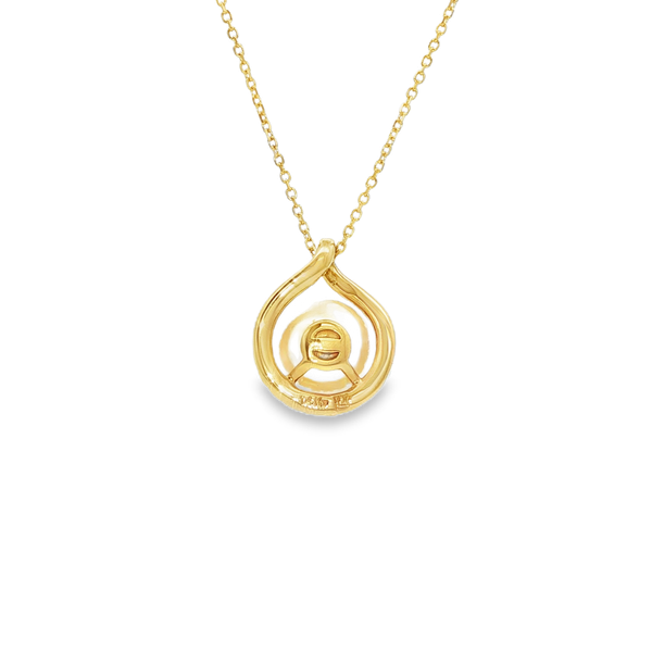 14K Yellow Gold Freshwater Pearl & Diamond Looping Halo Pendant Image 3 Jo & Co. Jewelers Hardy, VA