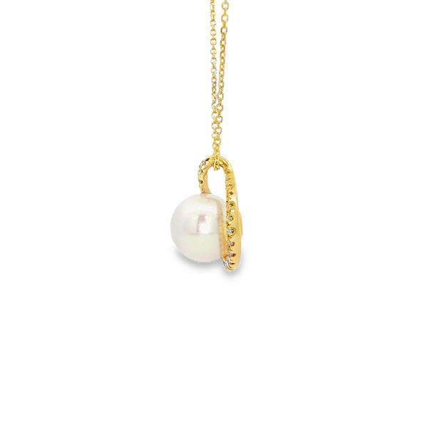 14K Yellow Gold Freshwater Pearl & Diamond Looping Halo Pendant Image 4 Jo & Co. Jewelers Hardy, VA