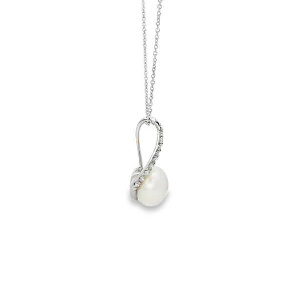 14K White Gold Freshwater Pearl & Diamond Looped Pendant Image 2 Jo & Co. Jewelers Hardy, VA