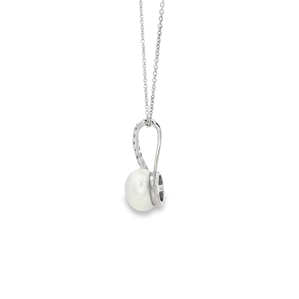 14K White Gold Freshwater Pearl & Diamond Looped Pendant Image 4 Jo & Co. Jewelers Hardy, VA