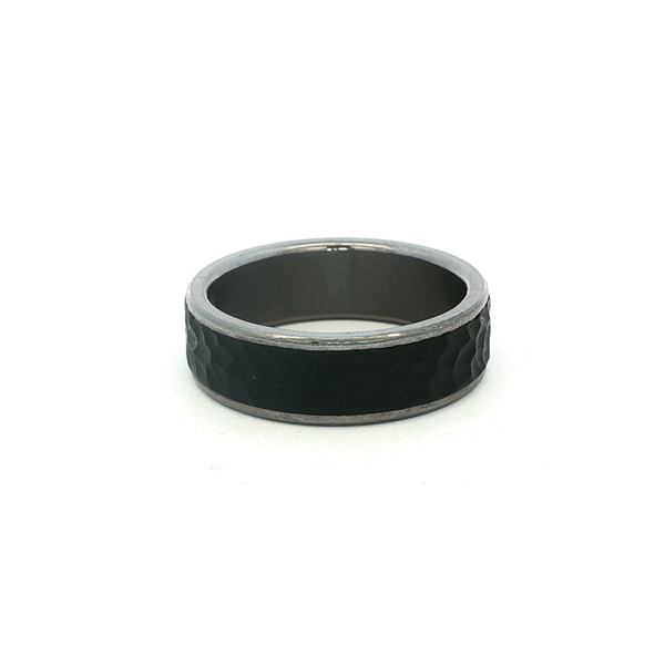 Tantalum 7mm Comfort Fit Band with Hammered Carbon Fiber Inlay Image 2 Jo & Co. Jewelers Hardy, VA