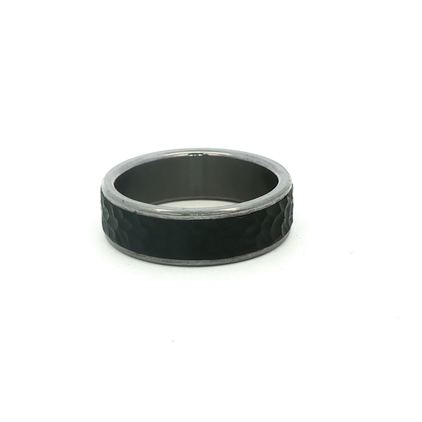 Tantalum 7mm Comfort Fit Band with Hammered Carbon Fiber Inlay Image 3 Jo & Co. Jewelers Hardy, VA