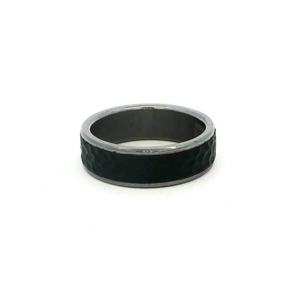 Tantalum 7mm Comfort Fit Band with Hammered Carbon Fiber Inlay Image 4 Jo & Co. Jewelers Hardy, VA