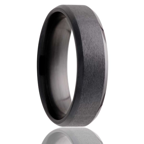 Zirconium 6mm Beveled Edge Satin Wedding Band Jo & Co. Jewelers Hardy, VA