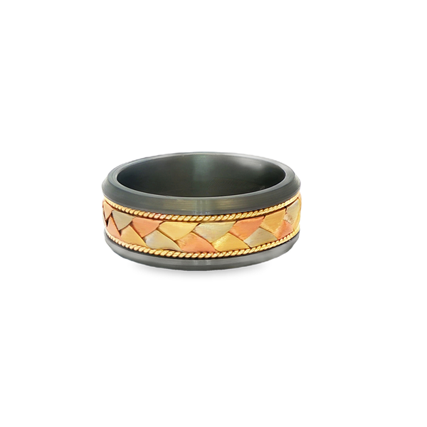 Tantalum & 14K Tri-Tone Gold Braided Inlay Band 8.5mm Comfort Fit Image 4 Jo & Co. Jewelers Hardy, VA
