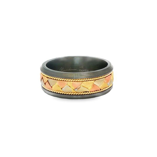 Tantalum & 14K Tri-Tone Gold Braided Inlay Band 8.5mm Comfort Fit Jo & Co. Jewelers Hardy, VA