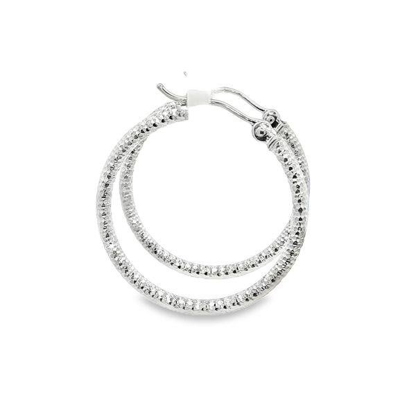 14K White Gold 2x25mm Diamond-Cut Hoop Earrings Image 2 Jo & Co. Jewelers Hardy, VA