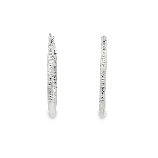 14K White Gold 2x25mm Diamond-Cut Hoop Earrings Image 3 Jo & Co. Jewelers Hardy, VA