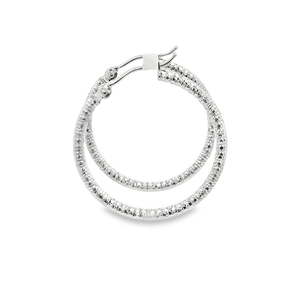 14K White Gold 2x25mm Diamond-Cut Hoop Earrings Image 4 Jo & Co. Jewelers Hardy, VA