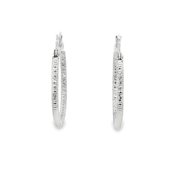 14K White Gold 2x25mm Diamond-Cut Hoop Earrings Jo & Co. Jewelers Hardy, VA