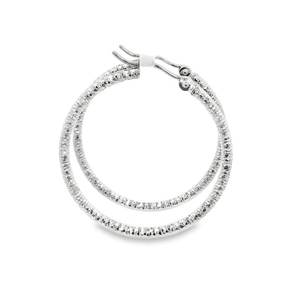 14K White Gold 2x30mm Diamond-Cut Hoop Earrings Image 2 Jo & Co. Jewelers Hardy, VA