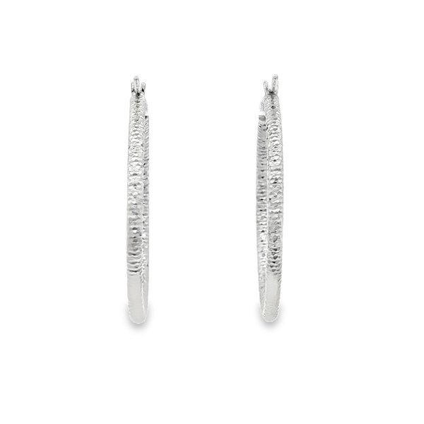 14K White Gold 2x30mm Diamond-Cut Hoop Earrings Image 3 Jo & Co. Jewelers Hardy, VA