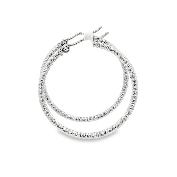 14K White Gold 2x30mm Diamond-Cut Hoop Earrings Image 4 Jo & Co. Jewelers Hardy, VA