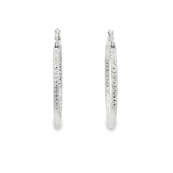 14K White Gold 2x30mm Diamond-Cut Hoop Earrings Jo & Co. Jewelers Hardy, VA