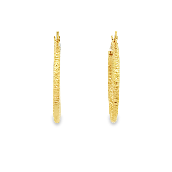 14K Yellow Gold 2x25mm Diamond-Cut Hoop Earrings Image 3 Jo & Co. Jewelers Hardy, VA