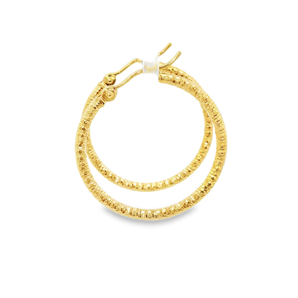 14K Yellow Gold 2x25mm Diamond-Cut Hoop Earrings Image 4 Jo & Co. Jewelers Hardy, VA