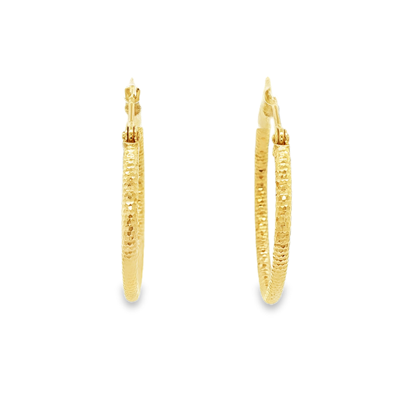 14K Yellow Gold 2x25mm Diamond-Cut Hoop Earrings Jo & Co. Jewelers Hardy, VA