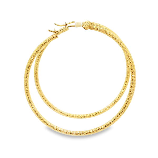 14K Yellow Gold 2x40mm Diamond-Cut Hoop Earrings Image 2 Jo & Co. Jewelers Hardy, VA