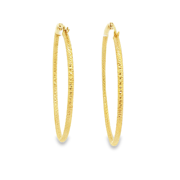 14K Yellow Gold 2x40mm Diamond-Cut Hoop Earrings Image 3 Jo & Co. Jewelers Hardy, VA