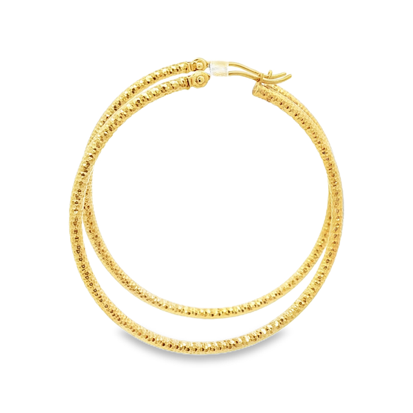 14K Yellow Gold 2x40mm Diamond-Cut Hoop Earrings Image 4 Jo & Co. Jewelers Hardy, VA