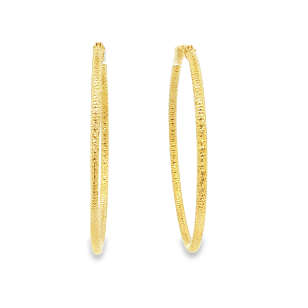 14K Yellow Gold 2x40mm Diamond-Cut Hoop Earrings Jo & Co. Jewelers Hardy, VA