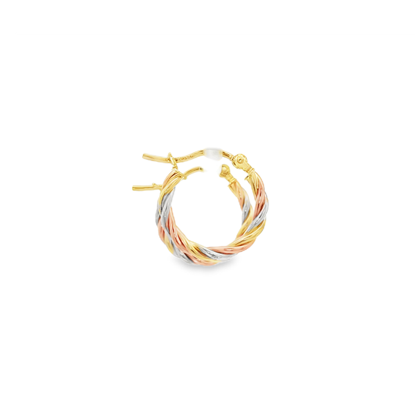 14K Tri-Tone Twisted Hoop Earrings Image 2 Jo & Co. Jewelers Hardy, VA