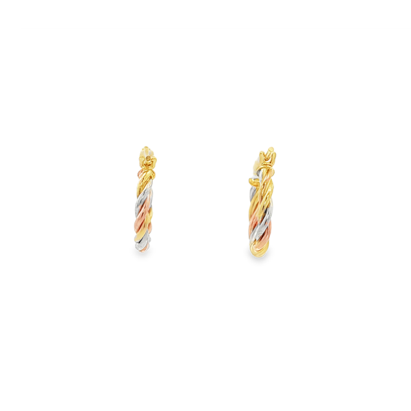 14K Tri-Tone Twisted Hoop Earrings Image 3 Jo & Co. Jewelers Hardy, VA