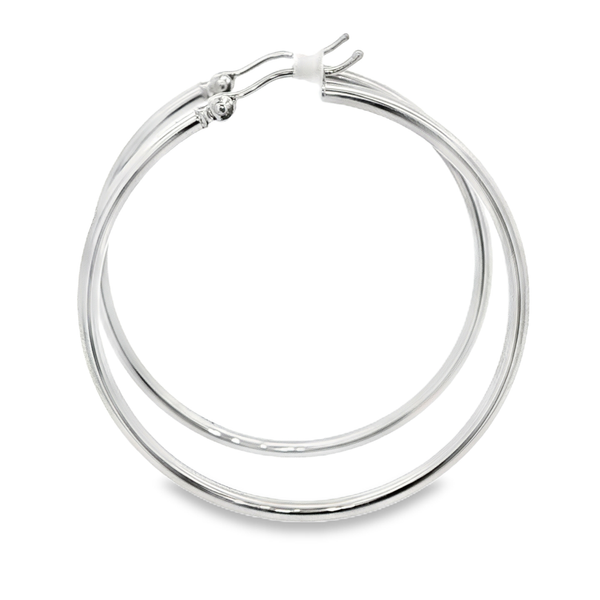 14K White Gold 2x40mm Polished Hoop Earrings Image 4 Jo & Co. Jewelers Hardy, VA