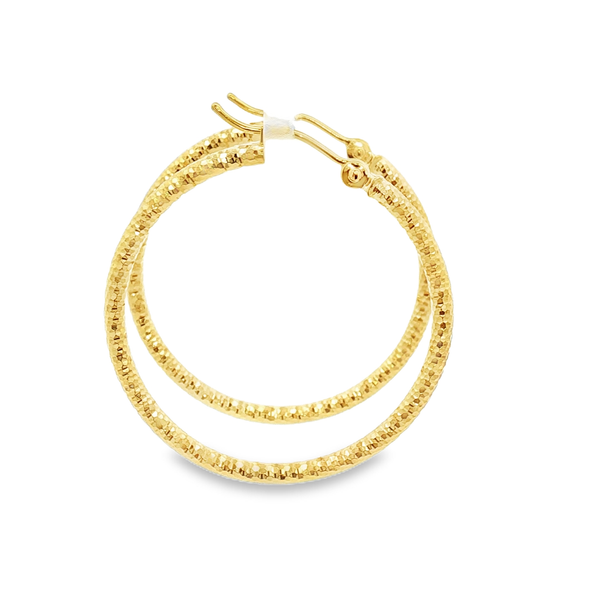 14K Yellow Gold 2x30mm Diamond-Cut Hoop Earrings Image 2 Jo & Co. Jewelers Hardy, VA