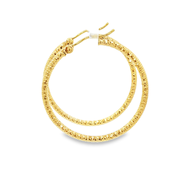 14K Yellow Gold 2x30mm Diamond-Cut Hoop Earrings Image 4 Jo & Co. Jewelers Hardy, VA