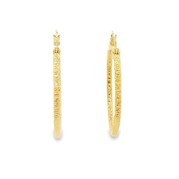 14K Yellow Gold 2x30mm Diamond-Cut Hoop Earrings Jo & Co. Jewelers Hardy, VA