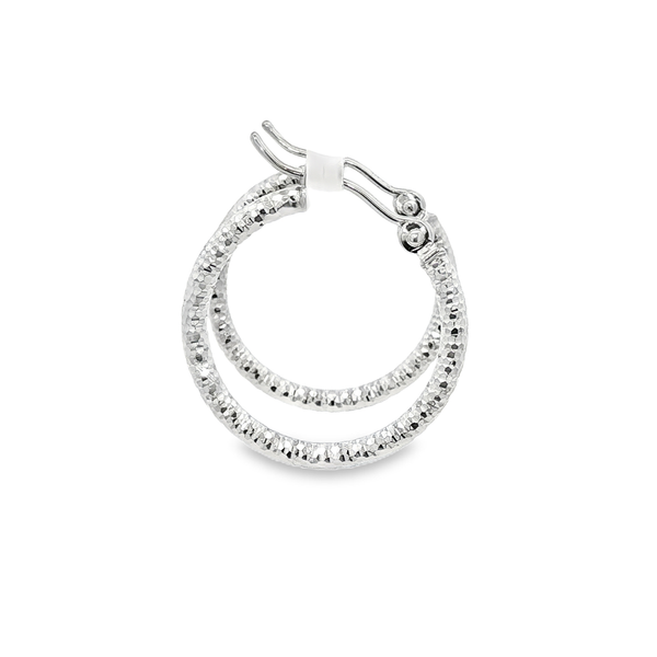 14K White Gold 2x20mm Diamond-Cut Hoop Earrings Image 2 Jo & Co. Jewelers Hardy, VA