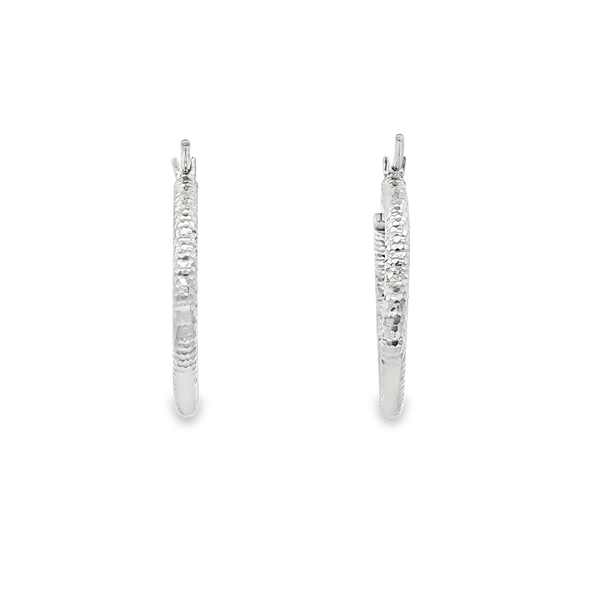 14K White Gold 2x20mm Diamond-Cut Hoop Earrings Image 3 Jo & Co. Jewelers Hardy, VA