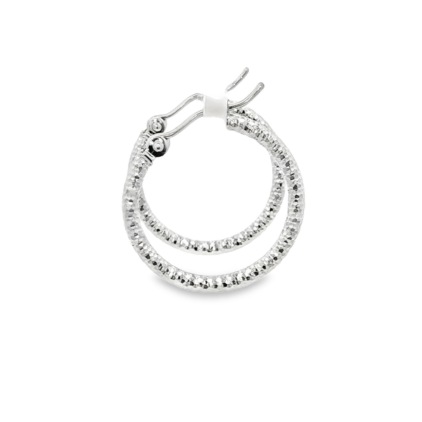 14K White Gold 2x20mm Diamond-Cut Hoop Earrings Image 4 Jo & Co. Jewelers Hardy, VA